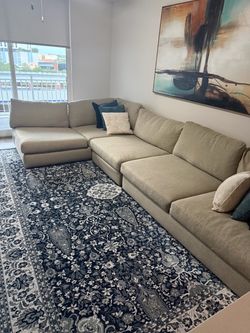 Harper Khaki Fabric Large Sectional Couch and Ottoman