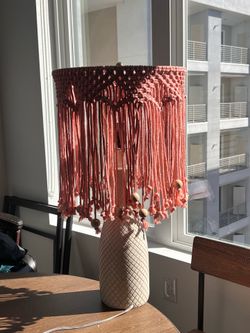 Boho Macrame Table Lamp – Pink – 26” Tall