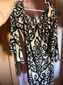 Black and Cream Ikat Print Boho Dress