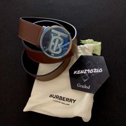 Burberry Monogram Motif Topstitched Leather Belt 32