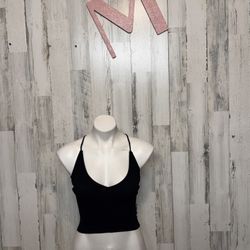 Love Tree Black Lace-Up Back Ribbed Crop Top  Size M