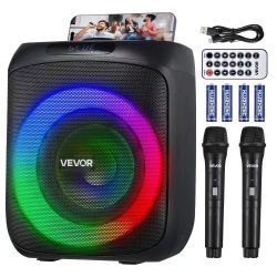 Karaoke Machine for Adults, 30W, 6.5-inch Portable Bluetooth Speaker with 2 Wireless Microphones, LED Light, TWS Function, Handle, Support Micro TF Ca