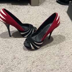 Sexii Red And Black w/White Stripe Heels