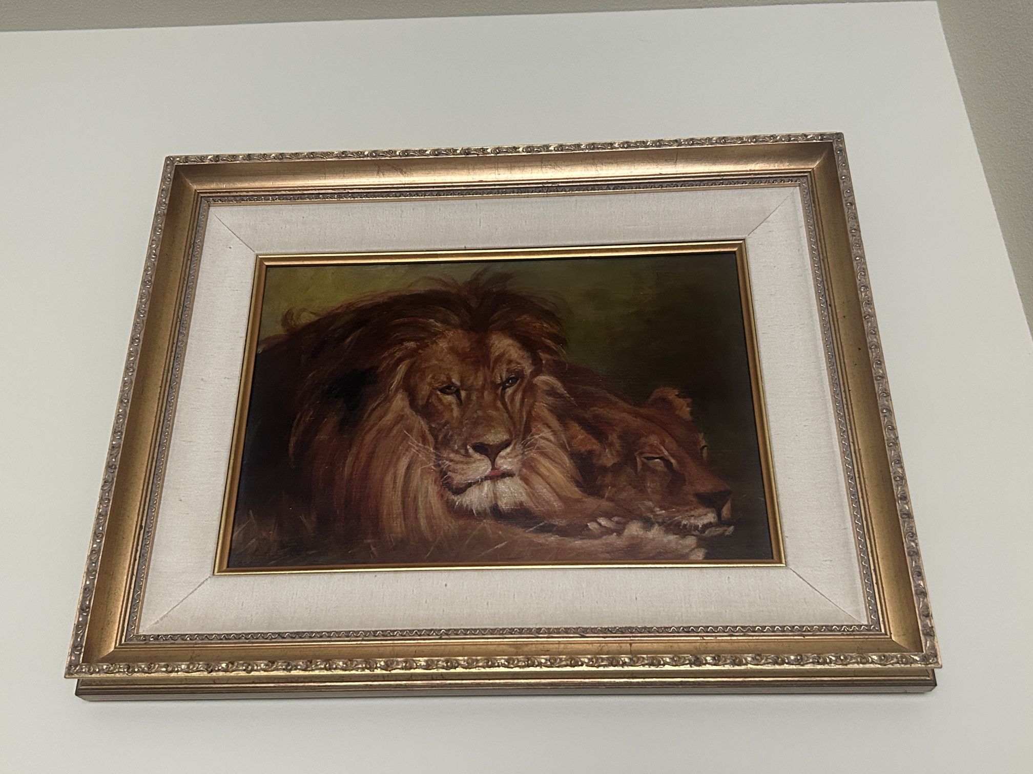Vintage Lion and Lioness Print/Picture with Frame