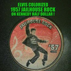 1957 ELVIS COLORIZED JAILHOUSE ROCK COIN ON KENNEDY HALF DOLLAR NEW !