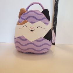 NEW Cam the Cat Squishmallow Easter Basket 10" Soft Plush Purple Handle 