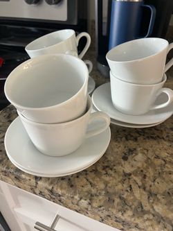 White Ceramic Cups and Saucers Set