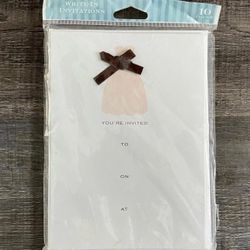 New Classic White Write In Party Invitations with a Dress & Brown Ribbon