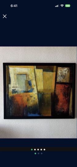 One Large Abstract Painting With Black Frame 50x39-1/4