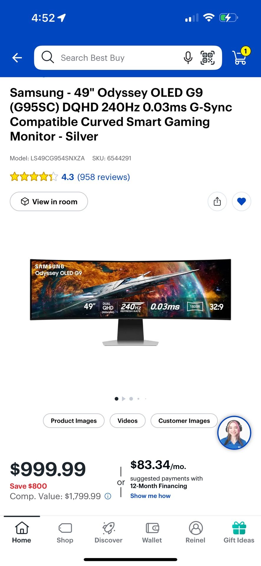 Samsung - 49" Odyssey OLED G9 (G95SC) DQHD 240Hz 0.03ms G-Sync Compatible Curved Smart Gaming Monitor - Silver