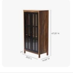 Brown and Black Accent Storage Cabinet with Doors and Shelves