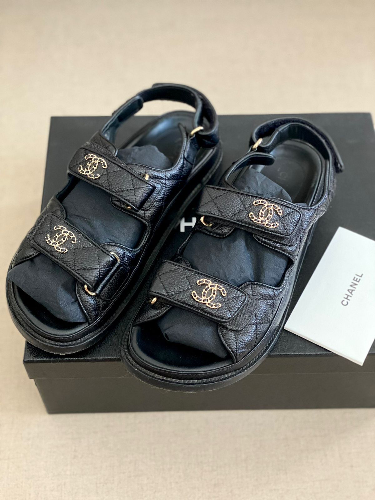 Chanel Shoes Chanel CC Dad Sandals Caviar for Sale in Aiea, HI - OfferUp