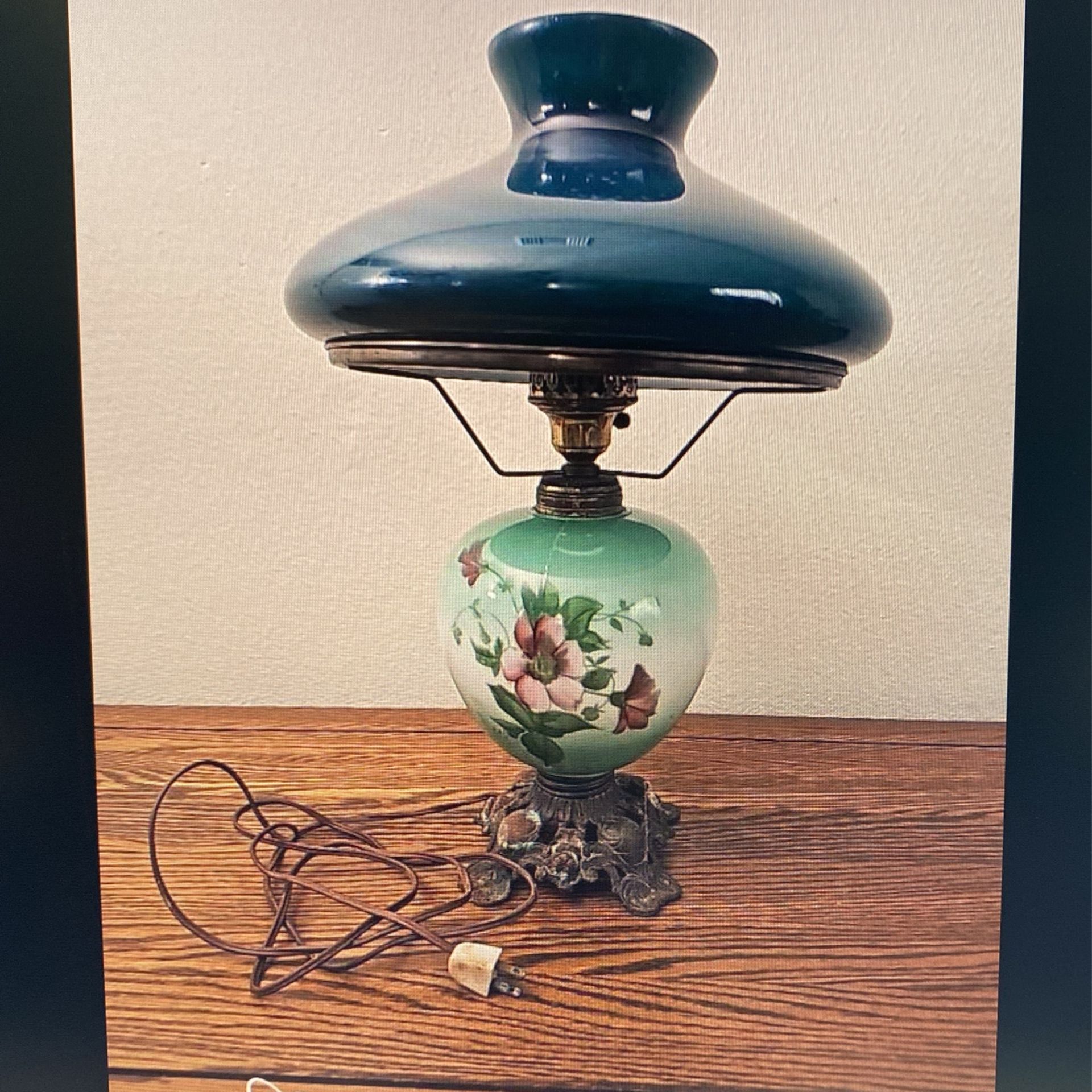 Vintage Original Hand Painted Hurricane Parlor Table Lamp