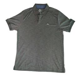 Tommy Bahama Mens S Polo Golf Shirt Dk Coal Dark Gray Striped Relax NWT $99.50