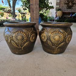 Sunflower Dark Clay Pots . (Planters) Plants, Pottery, Talavera $60 cada una.