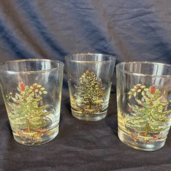 Vintage Spode Double Old Fashioned Christmas Tree Drinking Glass