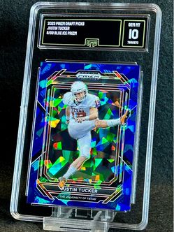2023 Prizm Draft Picks 💥 Justin Tucker 💥 Blue Ice Prizm 8/99 GMA 10 💎 Mint - Baltimore Ravens