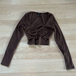 Forever 21 Brown Ribbed Long Sleeve Crop Top