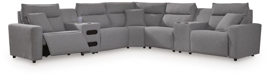 Modmax II Salt and Pepper 7-Piece Power Reclining Sectional with Audio Consoles