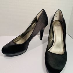 Joan & David Luxe Black Satin High Heel Shoes - Size 5.5