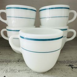 Vintage Pyrex tableware Aqua/Teal Stripe Coffee Mug / Cup. 5 available $13 each or $50 for all 5.  No chips and no cracks, really good condition. 