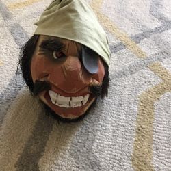 Vintage Coconut Head Carved Pirate Face With Eyepatch