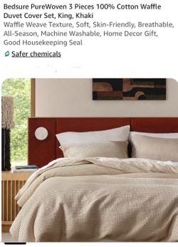 Bedsure PureWoven 3 Pieces 100% Cotton Waffle Duvet Cover Set, King, Khaki Waffle Weave Texture, Soft, Skin-Friendly, Breathable, All-Season, Machine 