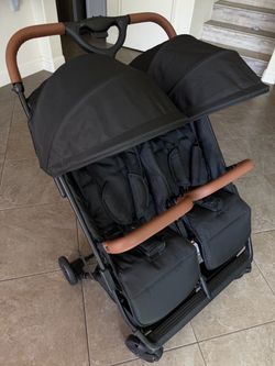 Double Stroller Black with Tan Leather Handles Brand New