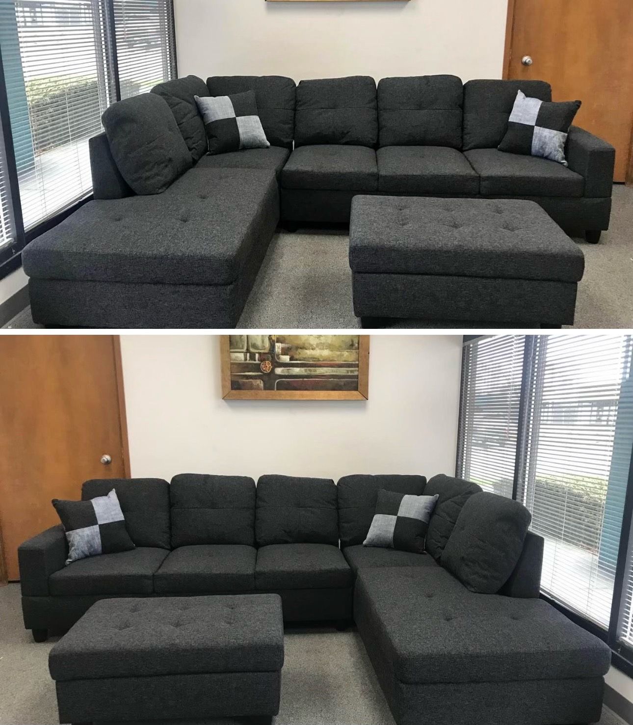 Charcoal linen sectional couch