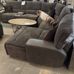 Plush Oversized Brown Recline Sectional W Chaise