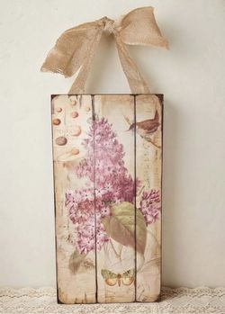 SHABBY CHIC FLORAL FLOWER LILAC BOUQUET BIRD PICTURE PANEL PLAQUE HANGING WALL ART DECOR BURLAP BOW
