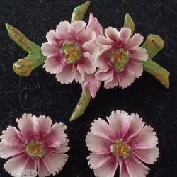Vtg.CARA Staffordshire Bone China Pin& Earrings