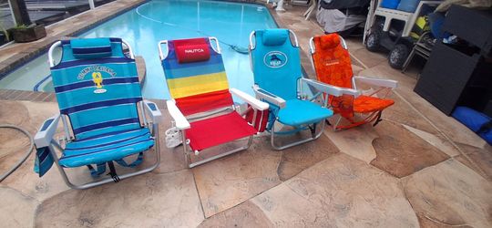 $45 EACH - Tommy Bahama Beach Chair wity pillow backpack & pouches - low sitting
