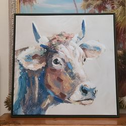 Framed cow art on canvas 36"