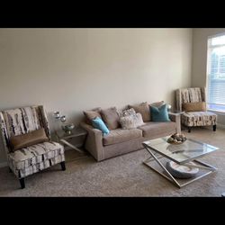Beige Sofa + 2 Accent Chairs Set