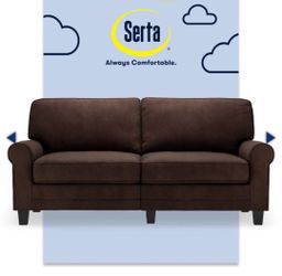 Serta Copenhagen 73" Rolled Arm Sofa, Easy Care Fabric, Soft Pillow Back, Pocket Coil Seat Cushions