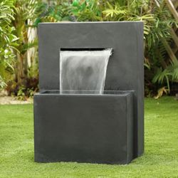 Gray Polyresin Modern Rectangular Waterfall Outdoor Fountain，F926