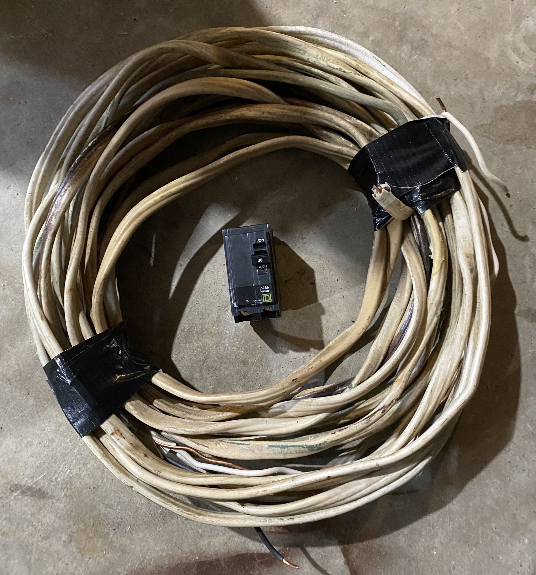 55’ 10/2 UF wire w/Ground (E25682F) & Squared QO 30 Amp 2-Pole Circuit Breaker