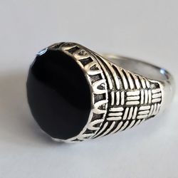 BEZEL SET QUALITY TITANIUM SILVER NEW SIZE 8 MENS BLACK ONYX OVAL RING