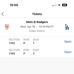 Dodgers vs Mets - Wednesday April 19 - Aisle Seats