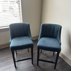 Pair Of Teal Upholstered Bar Stool Chairs