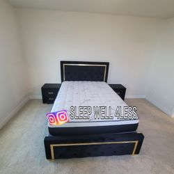 NEW BED FRAME QUEEN COMES IN BOX MATTRESS AND BOX SPRING INCLUDED IN STOCK NIGHT STANDS NO INCLUDED
