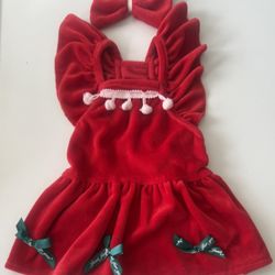 Adorable Holiday Christmas Pet Dress & Clip on Bow (Xs-S)