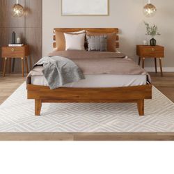 Mid-Century Retro Style Acacia Wood Bed Frame – Full Size (Barely Used)