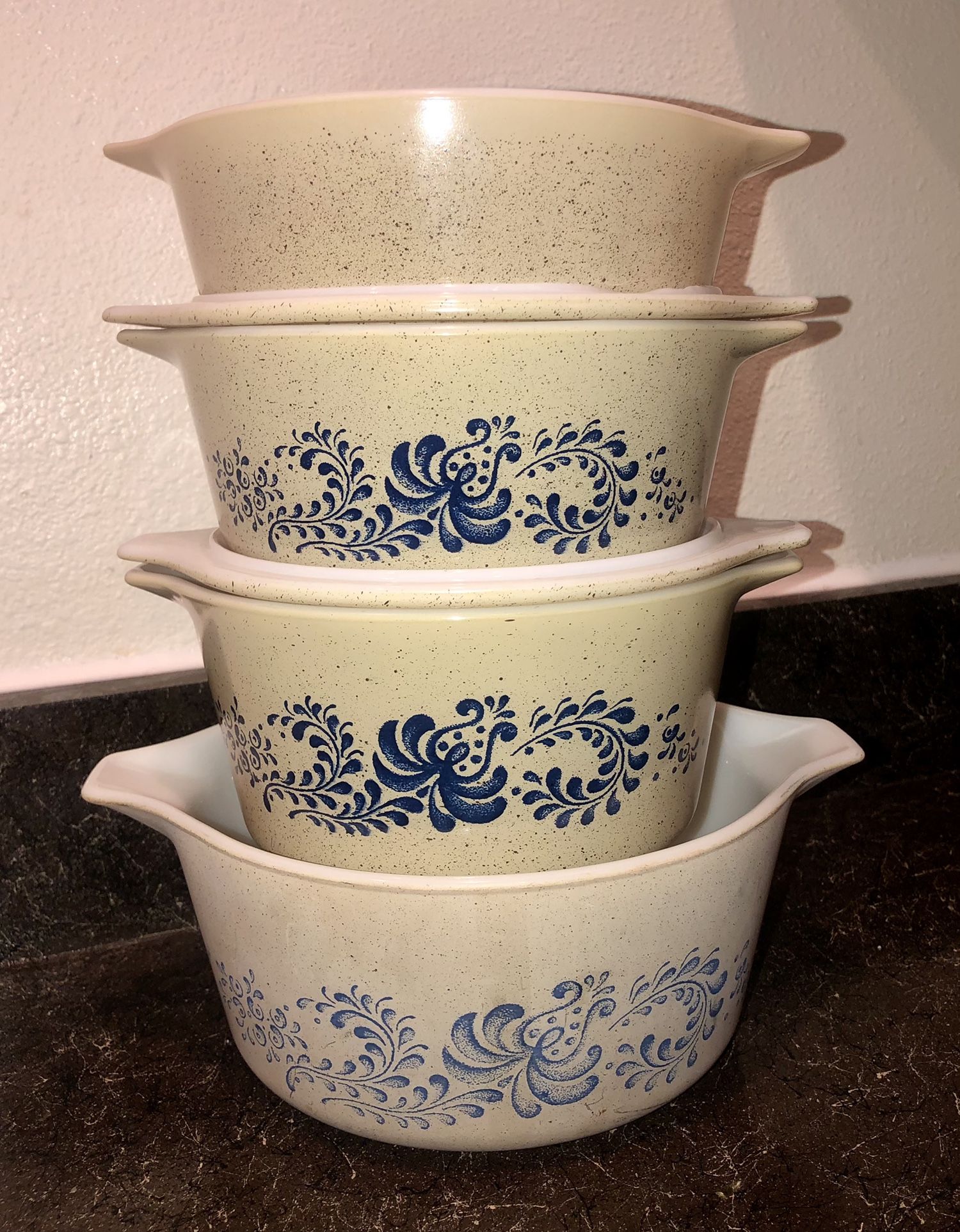 7 Pc Lot Vintage Pyrex Homestead Casserole Dishes w/Lids 474 473 472 & 471.