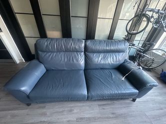🛋️ Blue Leather Dual Power Reclining Sofa with USB