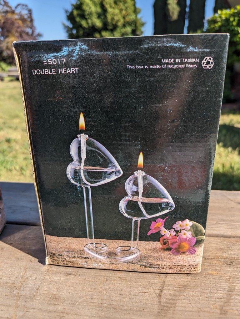 Vintage Northwest Glass Designs Double Heart Oil Lamps #5017