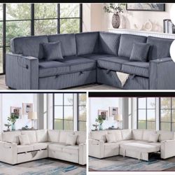 $528 Sectional Pull Out Bed With Storage USB Cup Holder