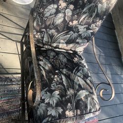 Vintage Iron Chair With Green Cushion 