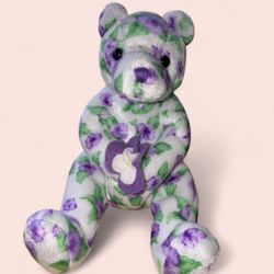 2003 Ty Beanie Baby "Corsage" the Bear purple and green floral bear plush